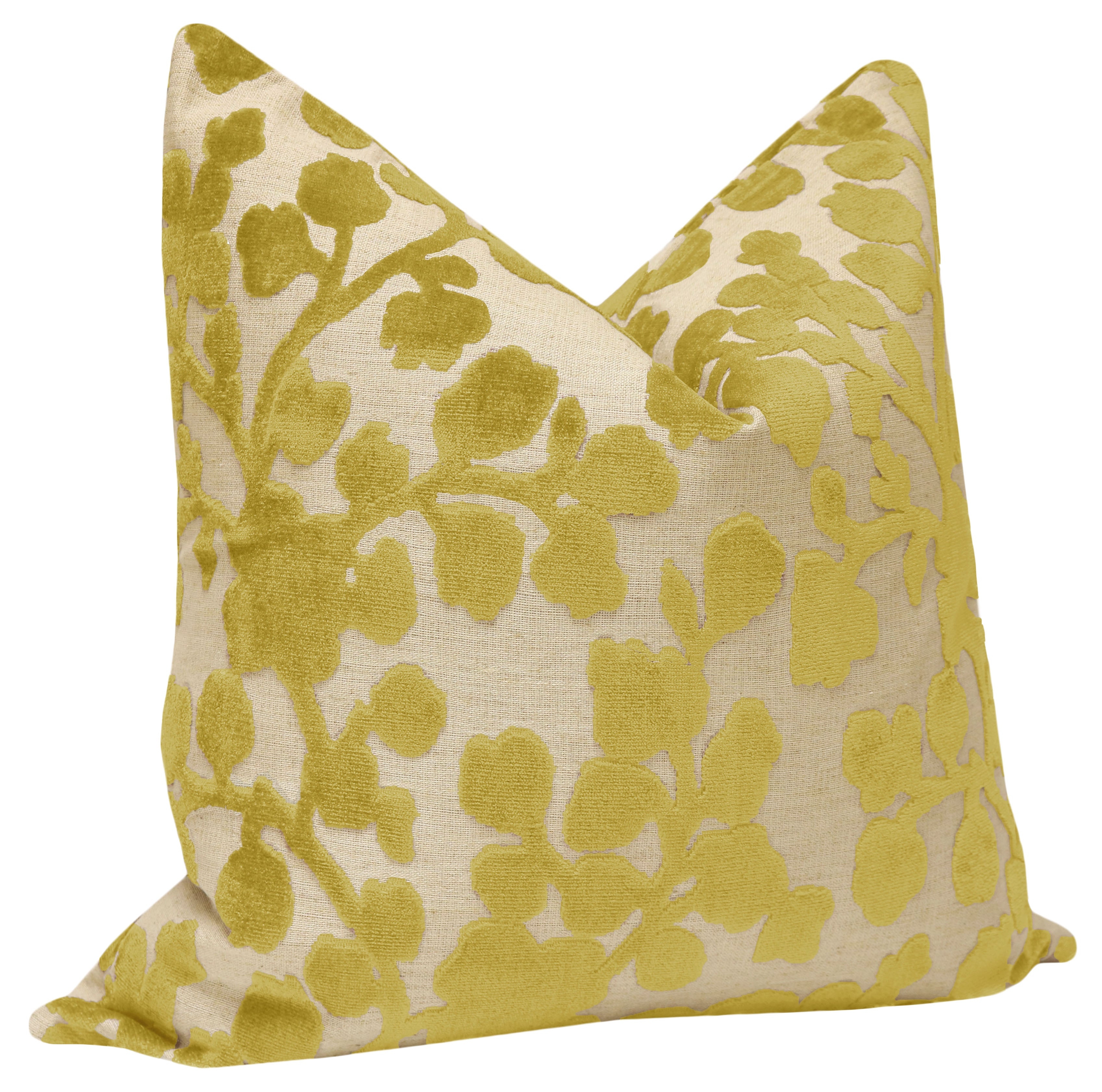 BLOSSOM CUT VELVET // CHARTREUSE - 20" X 20" - Image 1