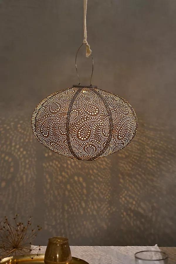 Lace Battery Lantern, Grey Oval - Image 0