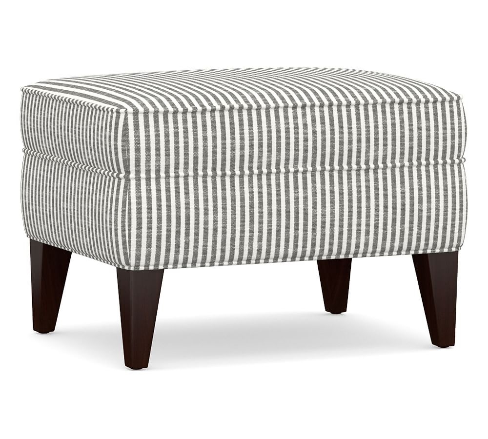 Marcel Upholstered Ottoman, Polyester Wrapped Cushions, Classic Stripe Charcoal - Image 0