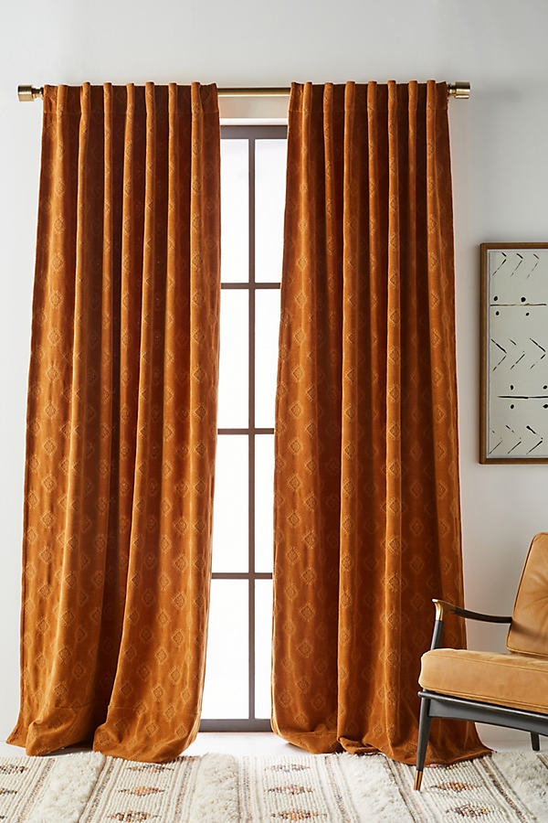 Jacquard Chenille Curtain By Anthropologie in Orange Size 50X84 - Image 0