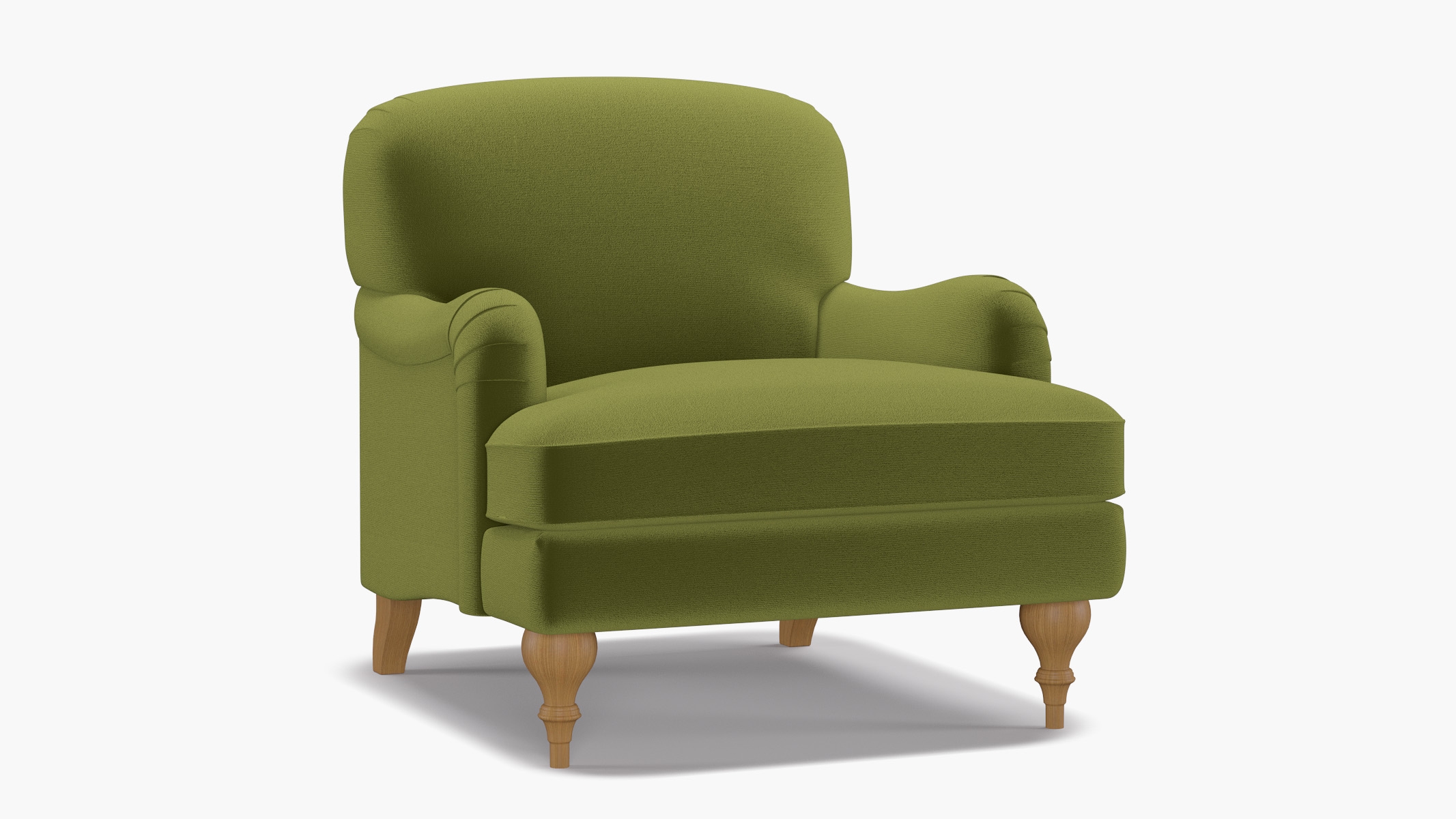 English Roll Arm Chair, Sage Performance Velvet, Natural Turned Wood Leg - Image 1