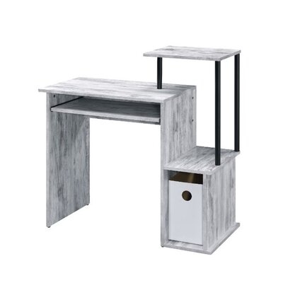Computer Desk, With Keyboard Tray ,Shelf And Storage Compartment , Antique White & Black Finish - Image 0