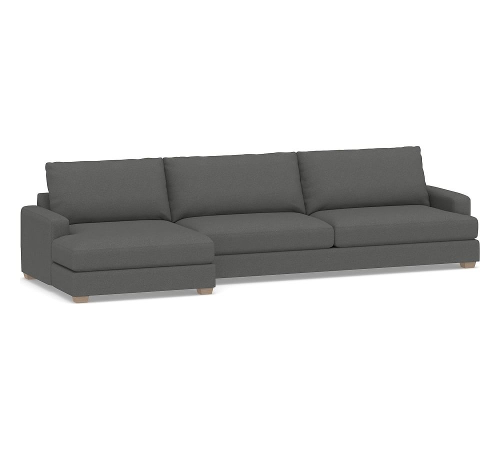 Canyon Square Arm Upholstered Right Arm Sofa with Double Chaise Sectional, Down Blend Wrapped Cushions, Park Weave Charcoal - Image 0