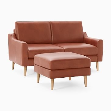 Nomad Block Leather Sofa with Ottoman, Leather, Chestnut, Walnut Wood - Image 1