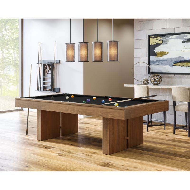 Black and Walnut Pool Table with Wall Rack and Accessories - Image 1