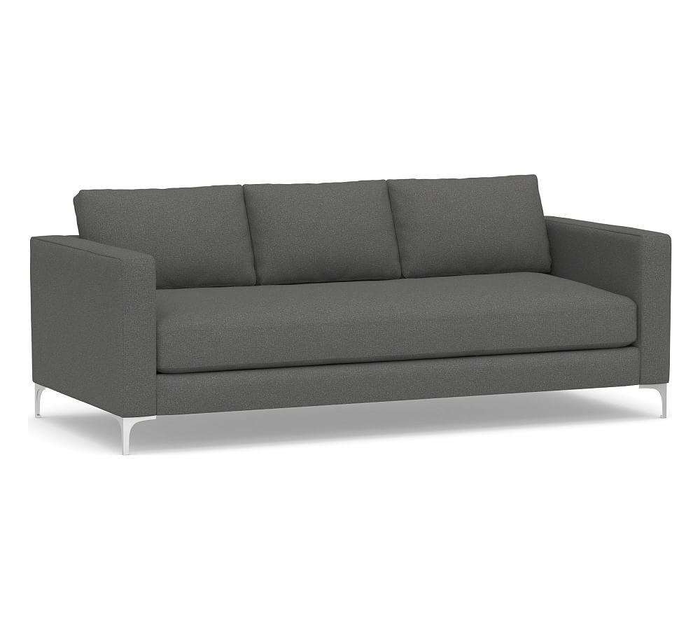 Jake Upholstered Sofa 85" with Brushed Nickel Legs, Polyester Wrapped Cushions, Park Weave Charcoal - Image 0
