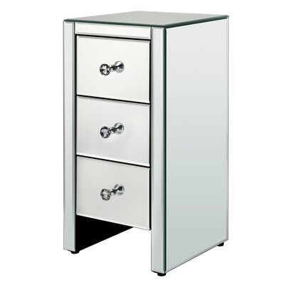 Mirrored Glass Silver Nightstand With Three Drawers - Image 0