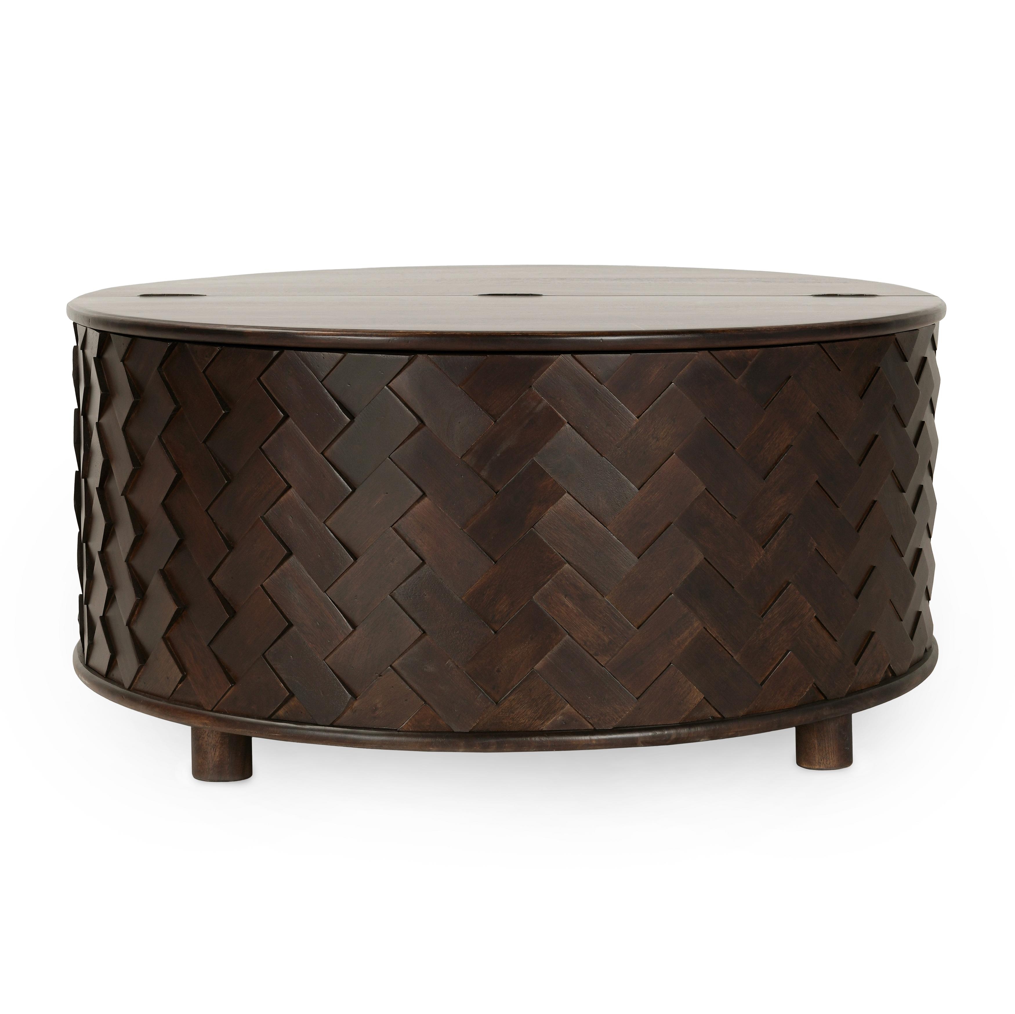 Shira Mango Wood 40" Round Storage Coffee Table Kona Brown - Image 0