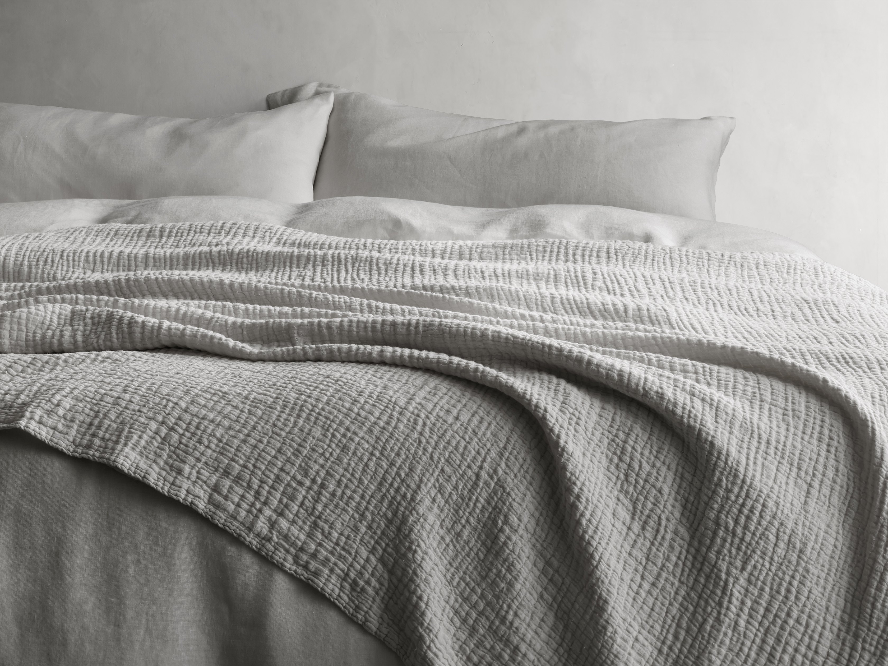 Zehra Linen Bed Blanket in Cotton Queen Gray  Fog  - Image 0