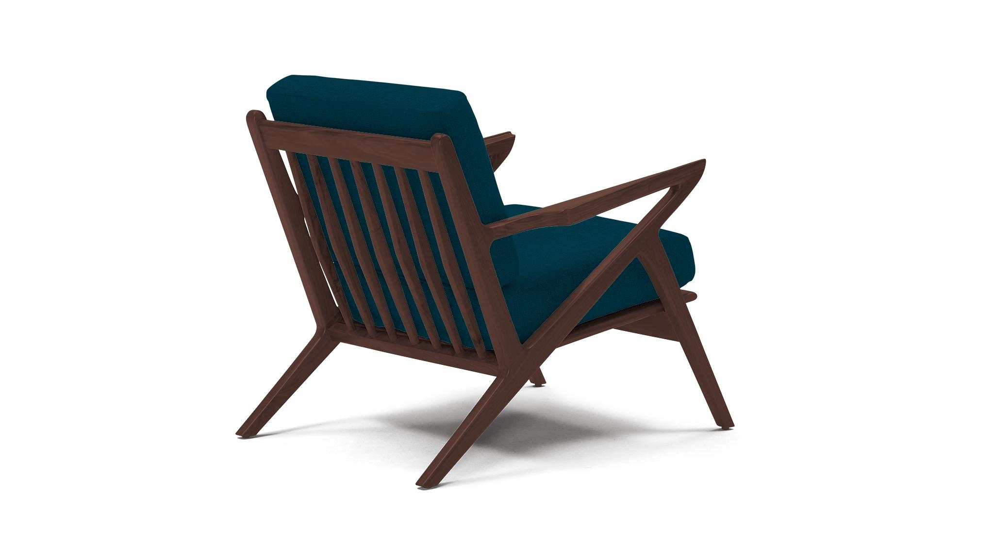 Blue Soto Mid Century Modern Concave Arm Chair - Key Largo Zenith Teal - Walnut - Image 3