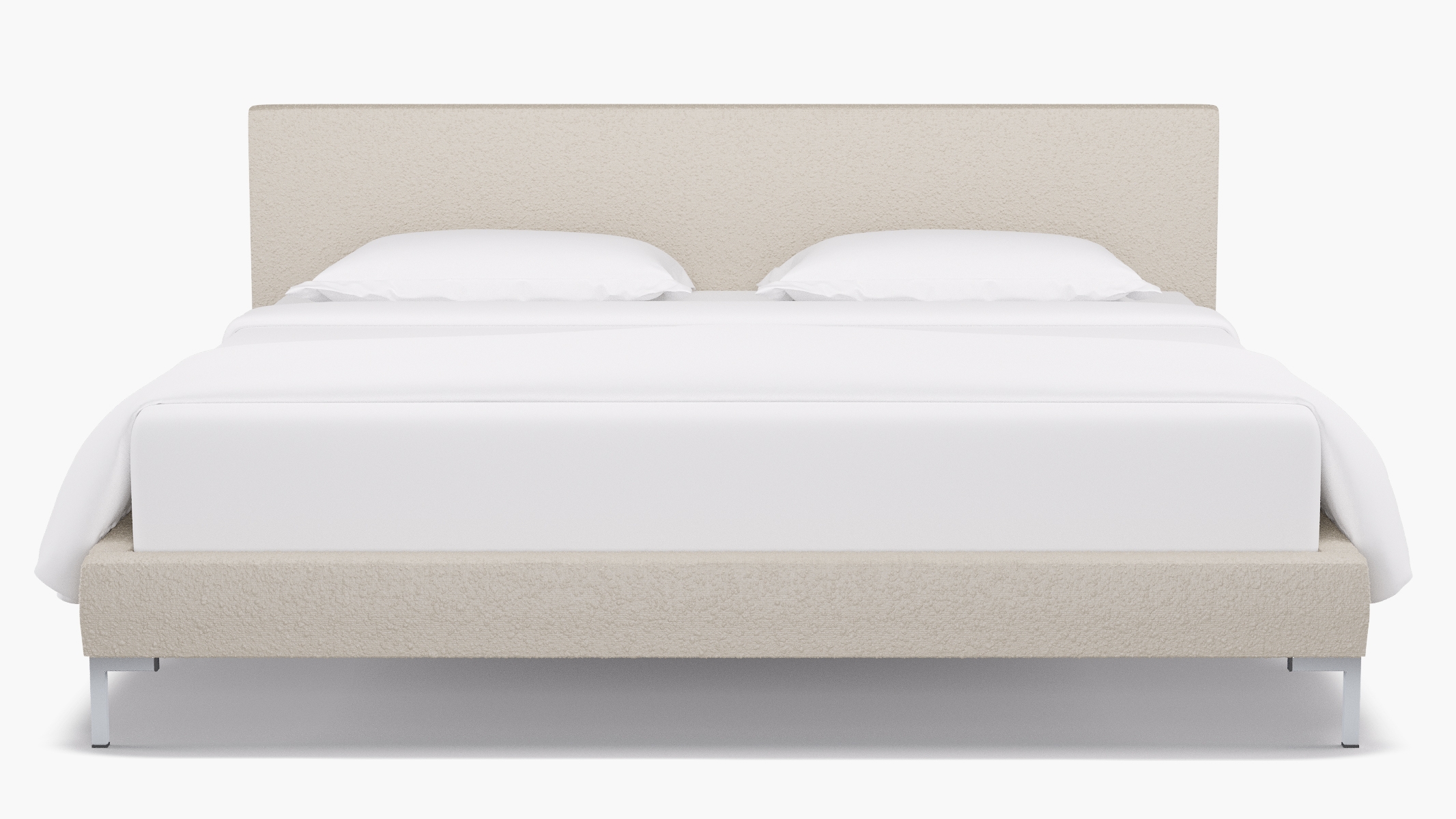 Modern Platform Bed, Snow Bouclé, Chrome, King - Image 1