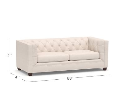 Chesterfield Square Arm Upholstered Grand Sofa 93.5", Polyester Wrapped Cushions, Chenille Basketweave Oatmeal - Image 5