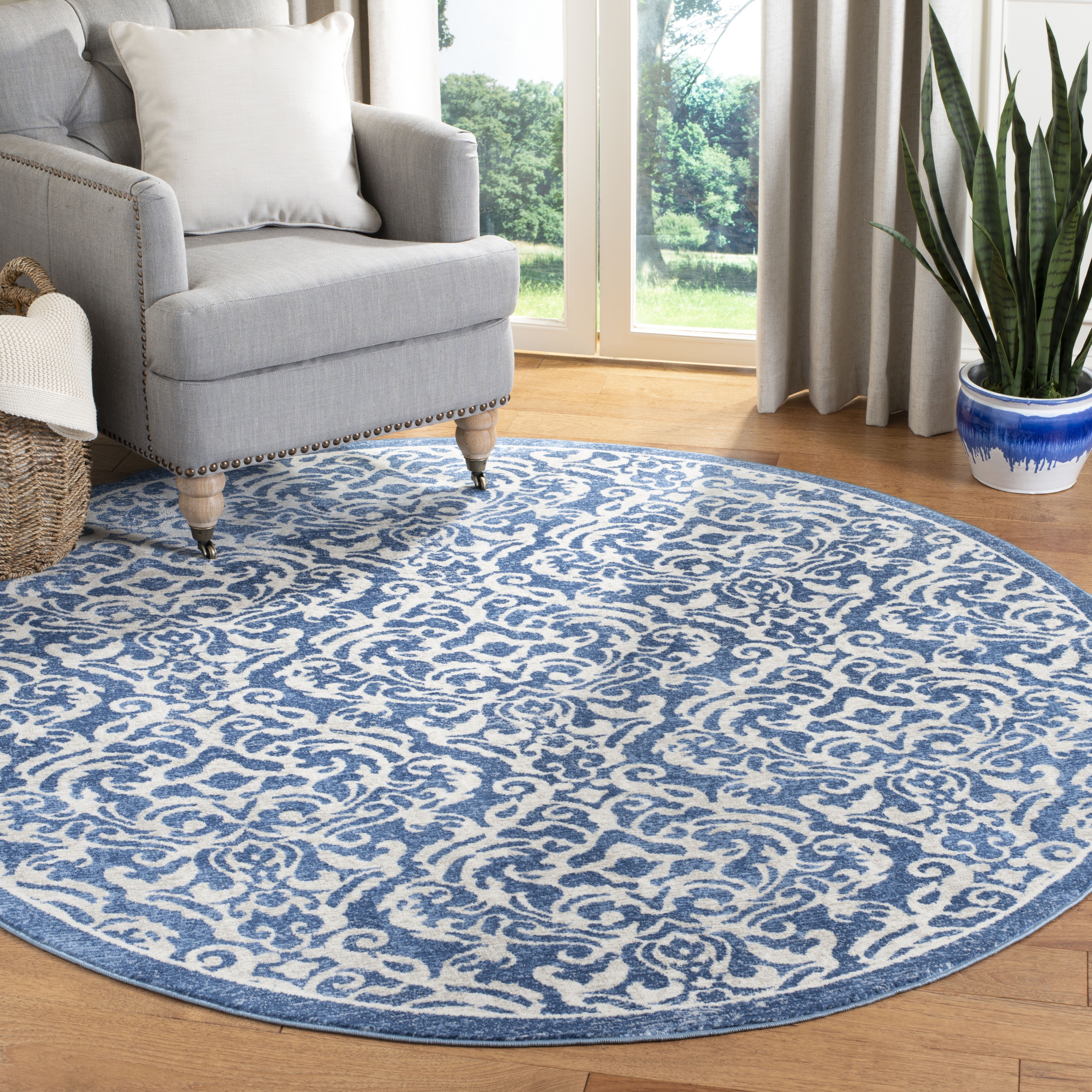 Arlo Home Woven Area Rug, BNT810N, Navy/Cream,  6' 7" X 6' 7" Round - Image 1