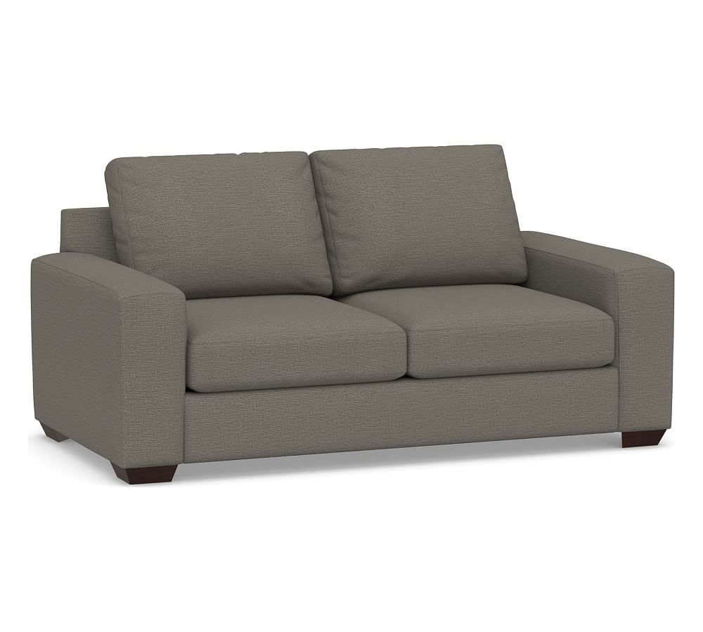 Big Sur Square Arm Upholstered Loveseat, Down Blend Wrapped Cushions, Chunky Basketweave Metal - Image 0