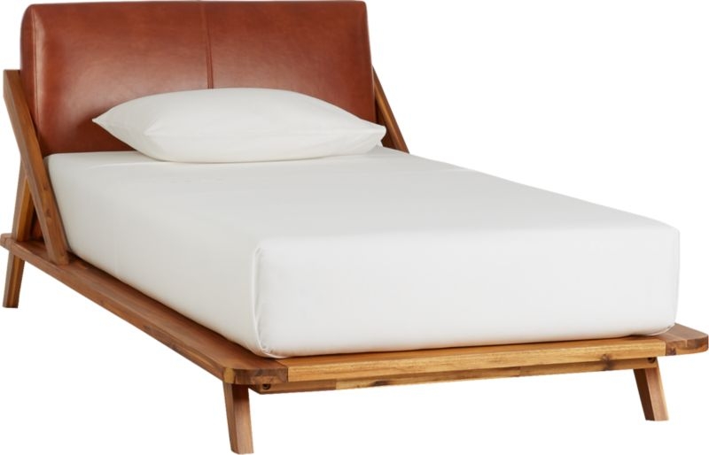 Drommen Acacia Queen Bed with Leather Headboard - Image 2