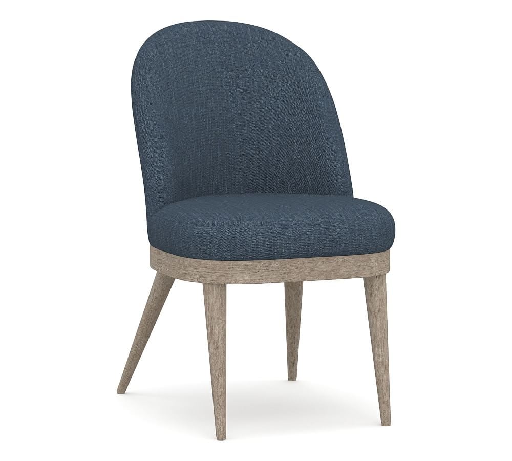Broderick Upholstered Dining Side Chair, Gray Wash Frame, Performance Heathered Tweed Indigo - Image 0