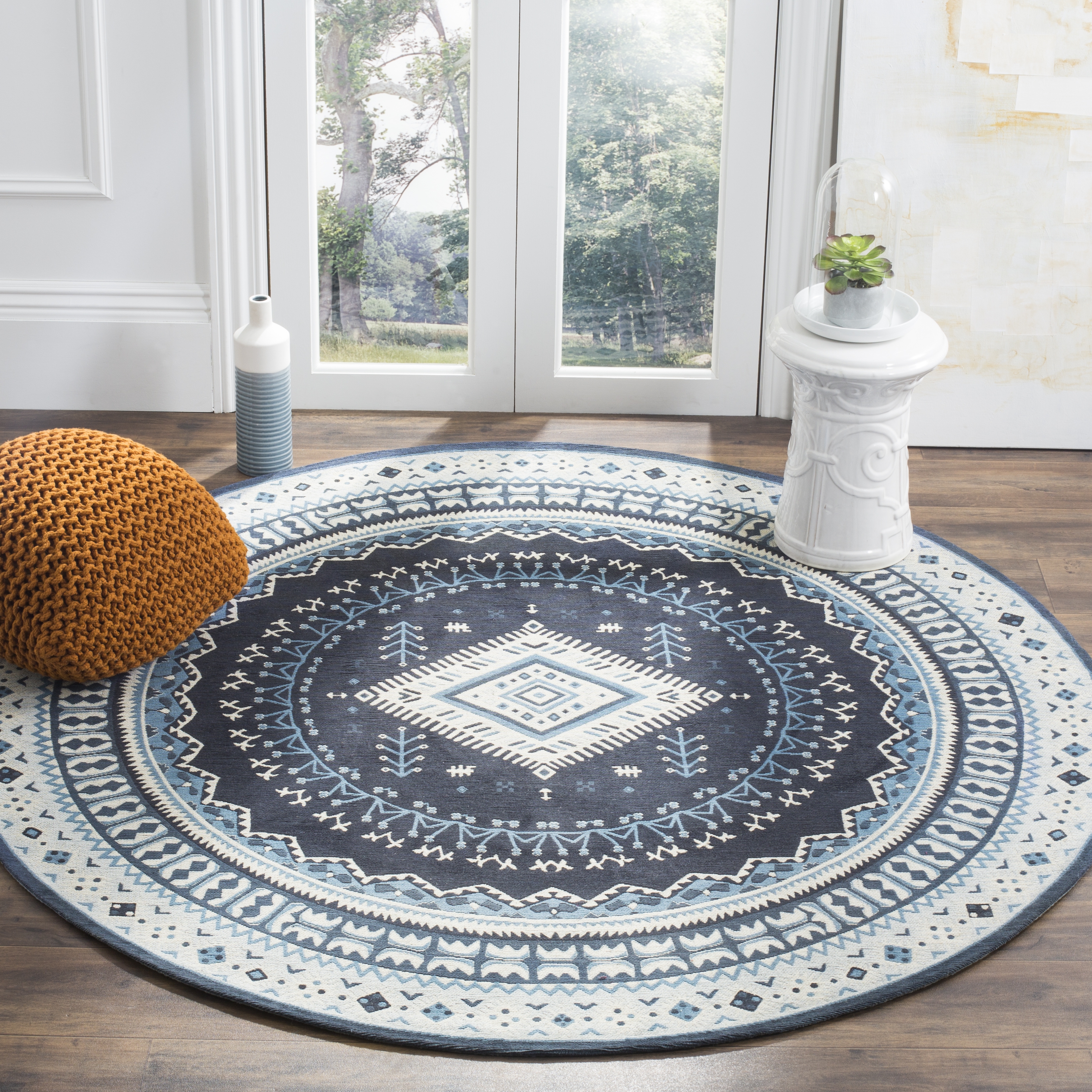 Arlo Home Woven Area Rug, CLV511A, Navy/Light Blue,  6' X 6' Round - Image 1