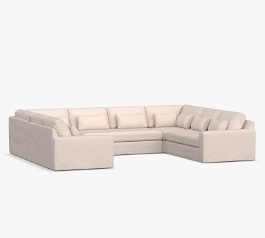 Big Sur Square Arm Slipcovered Deep Seat U-Loveseat Sectional, Down Blend Wrapped Cushions, Belgian Linen Light Gray - Image 3