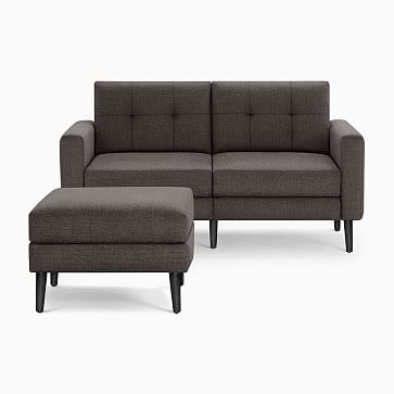Nomad Slope Fabric Loveseat with Ottoman, Charcoal, Walnut Wood - Image 2