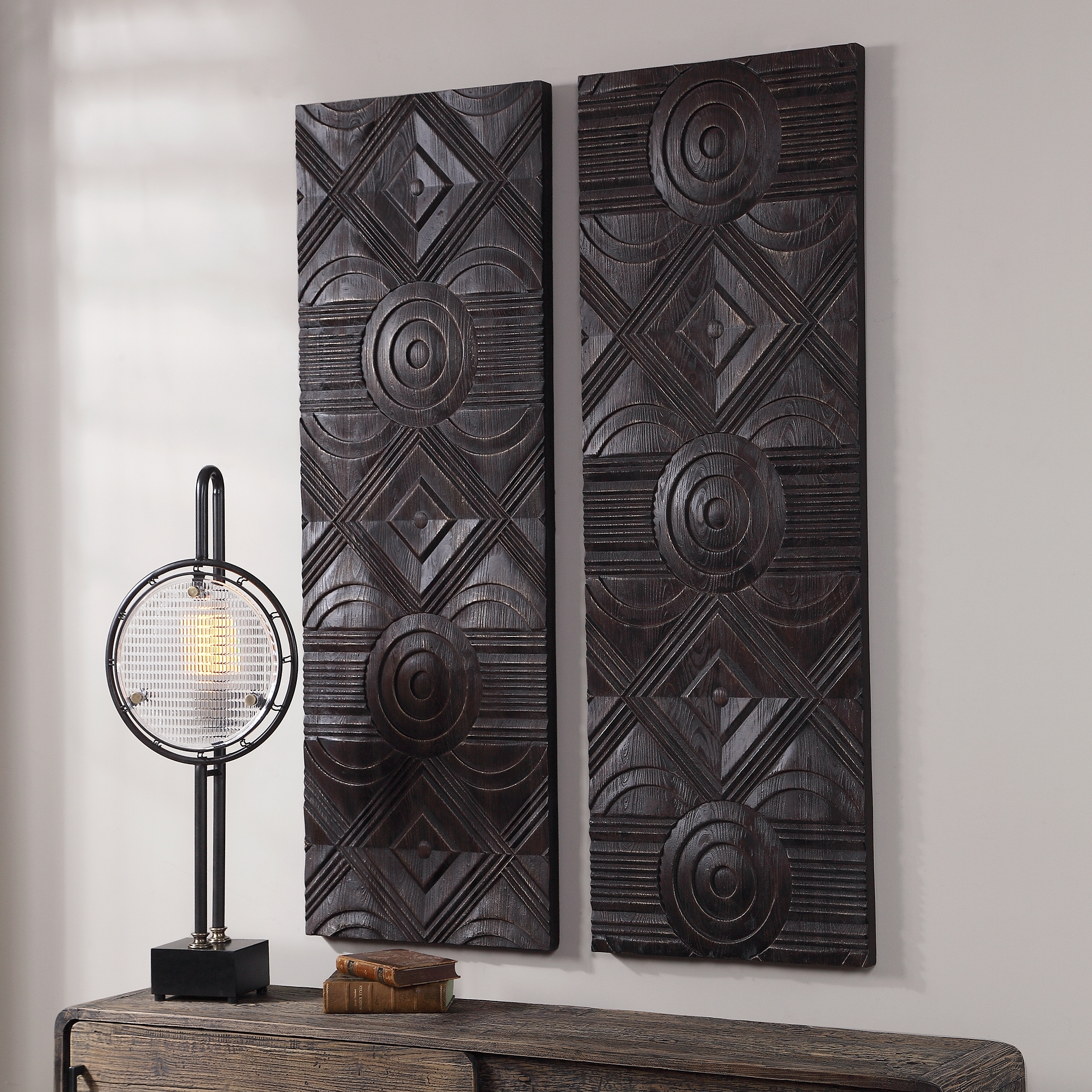 Asuka Carved Wood Wall Panels, Set/2 - Image 2