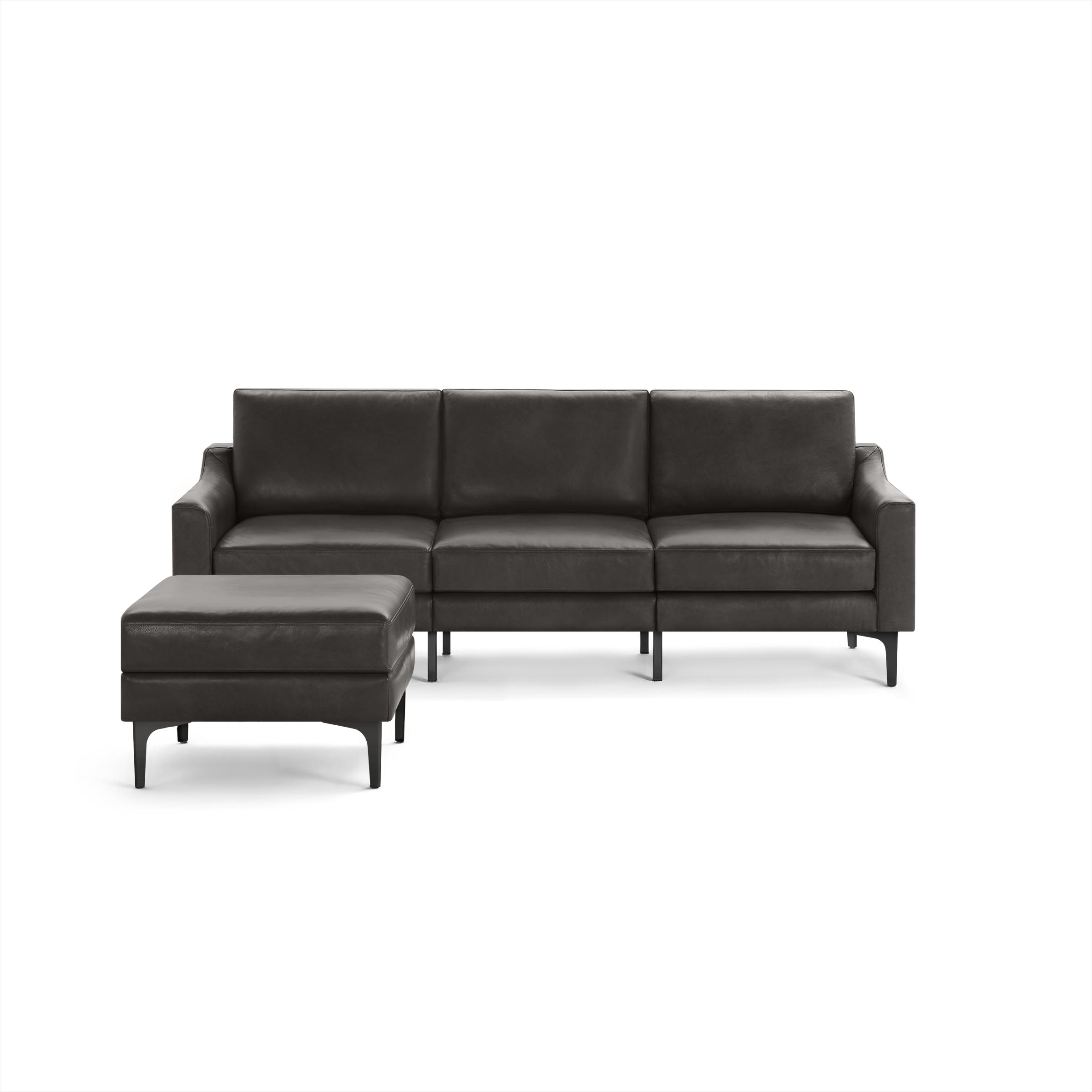 Nomad Leather Sofa with Ottoman - Slate - Top Grain Leather / Black - Metal / Slope - Image 0