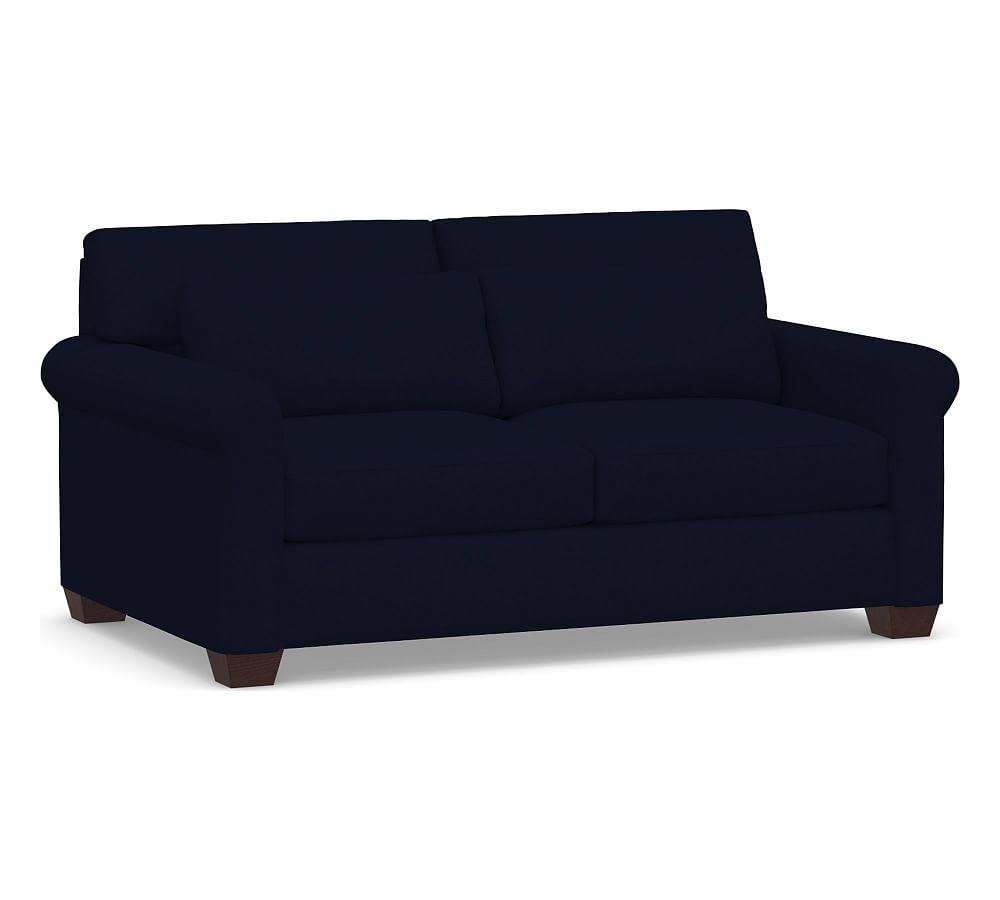 York Roll Arm Upholstered Deep Seat Loveseat 74", Down Blend Wrapped Cushions, Performance Everydaylinen(TM) Navy - Image 0