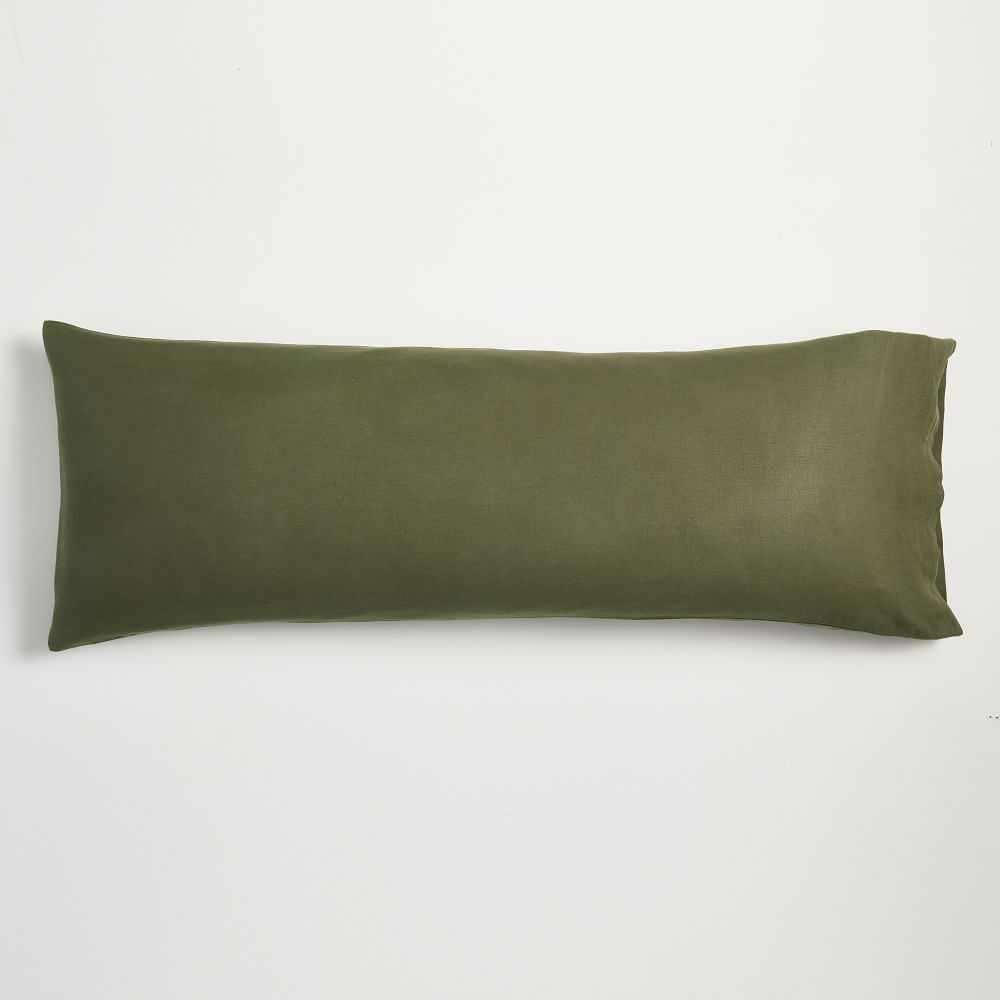 European Flax Linen Body Pillow Cover, One Size, Dark Olive - Image 0