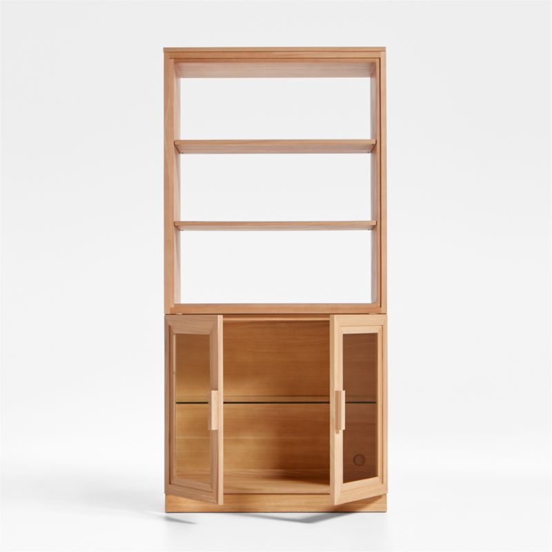 Calypso Natural Elm Wood Modular Glass-Door Base and Bookshelf Hutch - Image 1