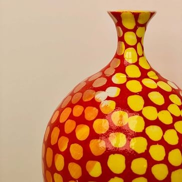 Ceramic Meltdown Vase 9, Stoneware, Orange & Yellow & Pink & White & Red - Image 1