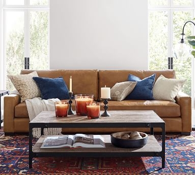 Turner Square Arm Leather Sofa, Down Blend Wrapped Cushions, Churchfield Camel - Image 3
