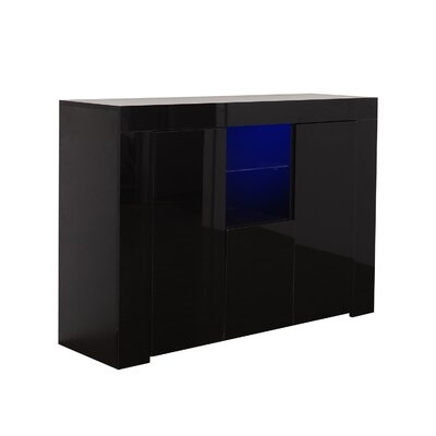 Kitchen Sideboard Cupboard With LED Light, Black High Gloss Dining Room Buffet Storage Cabinet Hallway Living Room TV Stand Unit Display Cabinet With Drawer And 2 Doors - Image 0