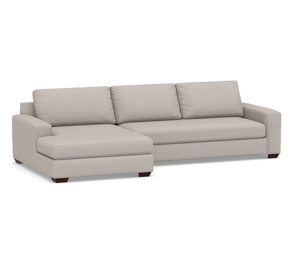 Big Sur Square Arm Upholstered Right Arm Sofa with Double Chaise Sectional and Bench Cushion, Down Blend Wrapped Cushions, Chunky Basketweave Stone - Image 0