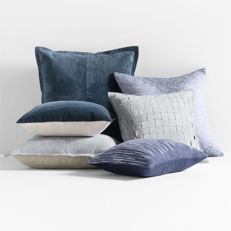 Hyde Pieced Suede 23x23 Coy Blue Throw Pillow with Feather Insert - Image 3