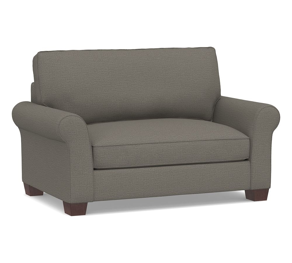 PB Comfort Roll Arm Upholstered Twin Sleeper Sofa, Box Edge, Memory Foam Cushions, Chunky Basketweave Metal - Image 0