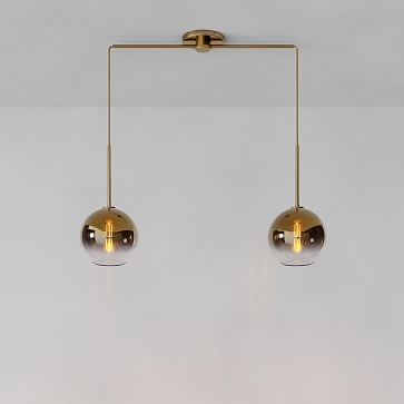 Sculptural 2-Light Pendant, Globe Small, Gold Ombre, Antique Brass, 8" - Image 0