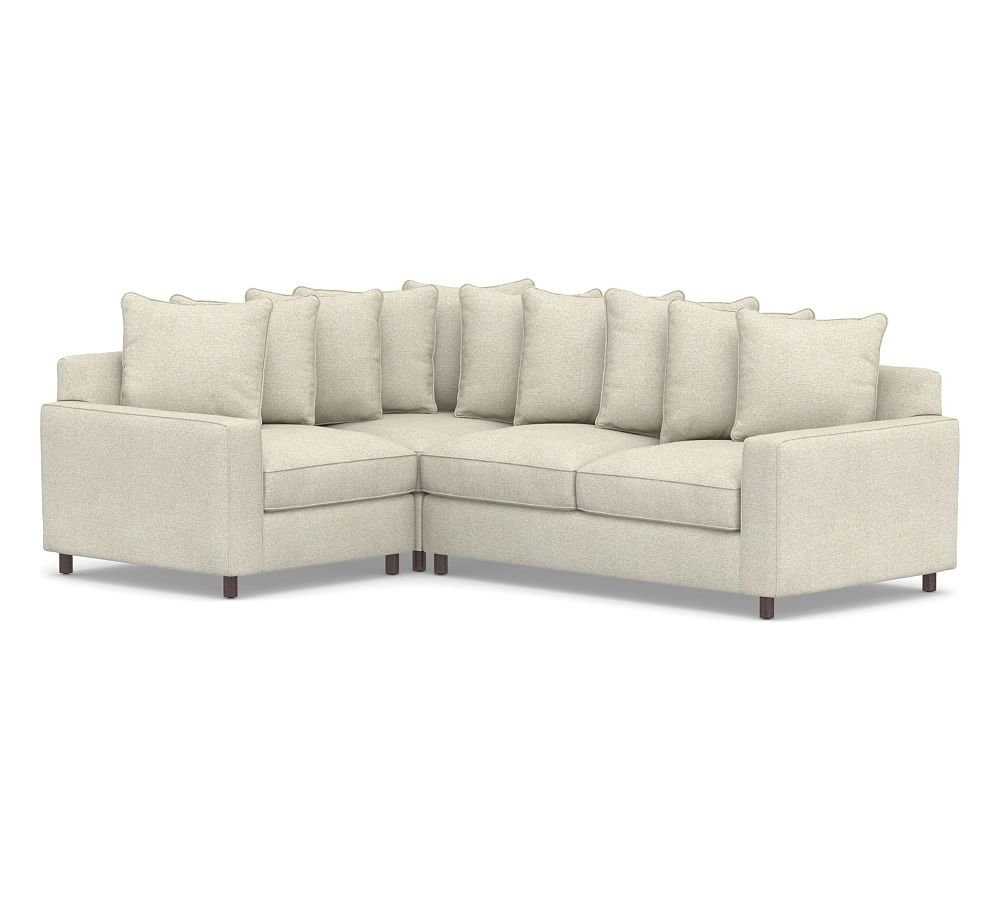 PB Comfort Square Arm Upholstered Right Arm 3-Piece Corner Sectional, Box Edge, Memory Foam Cushions, Performance Heathered Basketweave Alabaster White - Image 0