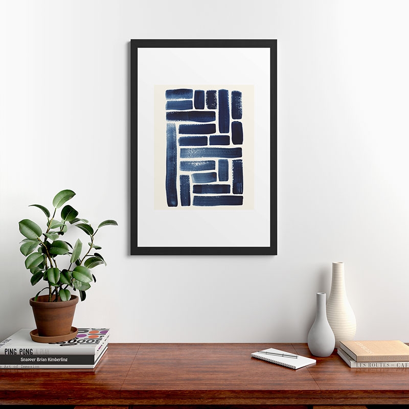 Blue Strokes Pattern 1 by Pauline Stanley - Framed Art Print Classic Black 24" x 36" - Image 1