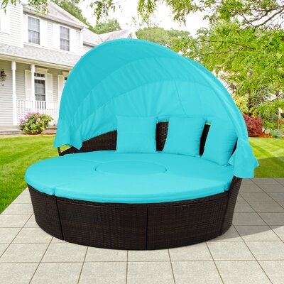 Rattan Daybed Sunbed With Retractable Canopy, Separate Seating And Removable Cushion - Image 0