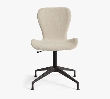 Burke Upholstered Swivel Desk Chair, Bronze Base, Performance Heathered Tweed Ivory - Image 4
