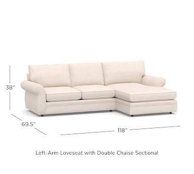 Pearce Roll Arm Upholstered Right Arm Loveseat with Double Wide Chaise Sectional, Down Blend Wrapped Cushions, Performance Heathered Basketweave Dove - Image 4