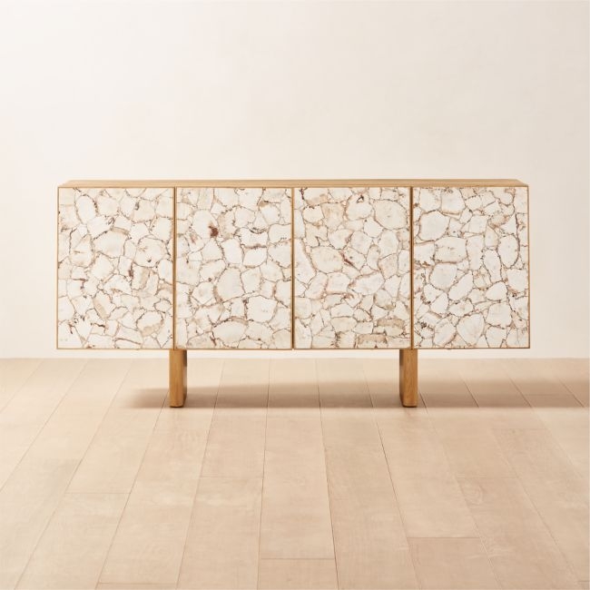Lina 64" Stone and White Oak Wood Credenza - Image 0