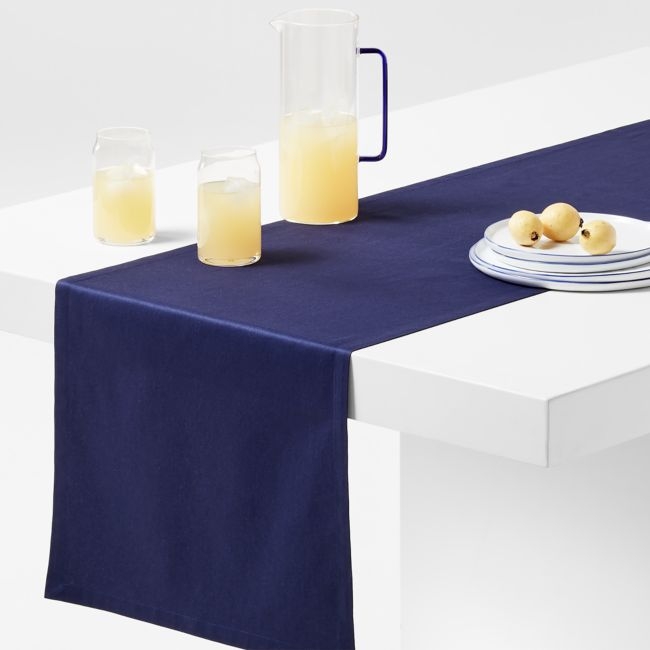 Aspen 120" Deep Indigo Organic Cotton Table Runner - Image 0