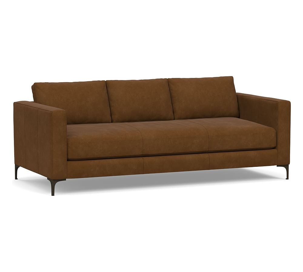Jake Leather Sofa 85" with Bronze Legs, Down Blend Wrapped Cushions, Aviator Umber - Image 0