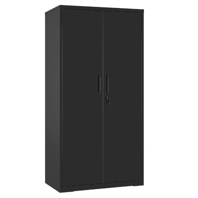 Latitude Run® Steel Storage Cabinet, Office Cabinet With Storage Shelves And Double Doors, For Garage And Utility Room, Home Office, Black 143DD08120AB452783A80BAC1C144F66 - Image 0
