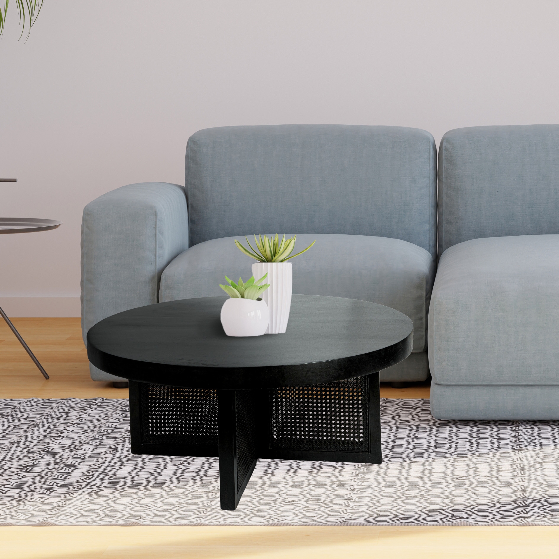 Mango Wood & Cane Round Coffee Table - Image 0