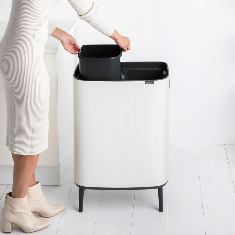 Brabantia Bo Touch Top Trash Can, Dual Compartment, White, 3 + 6 Gallon - Image 2