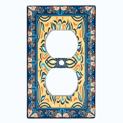 Metal Light Switch Plate Outlet Cover (Yellow Sun Flower Blue Frame   - Single Duplex) - Image 0