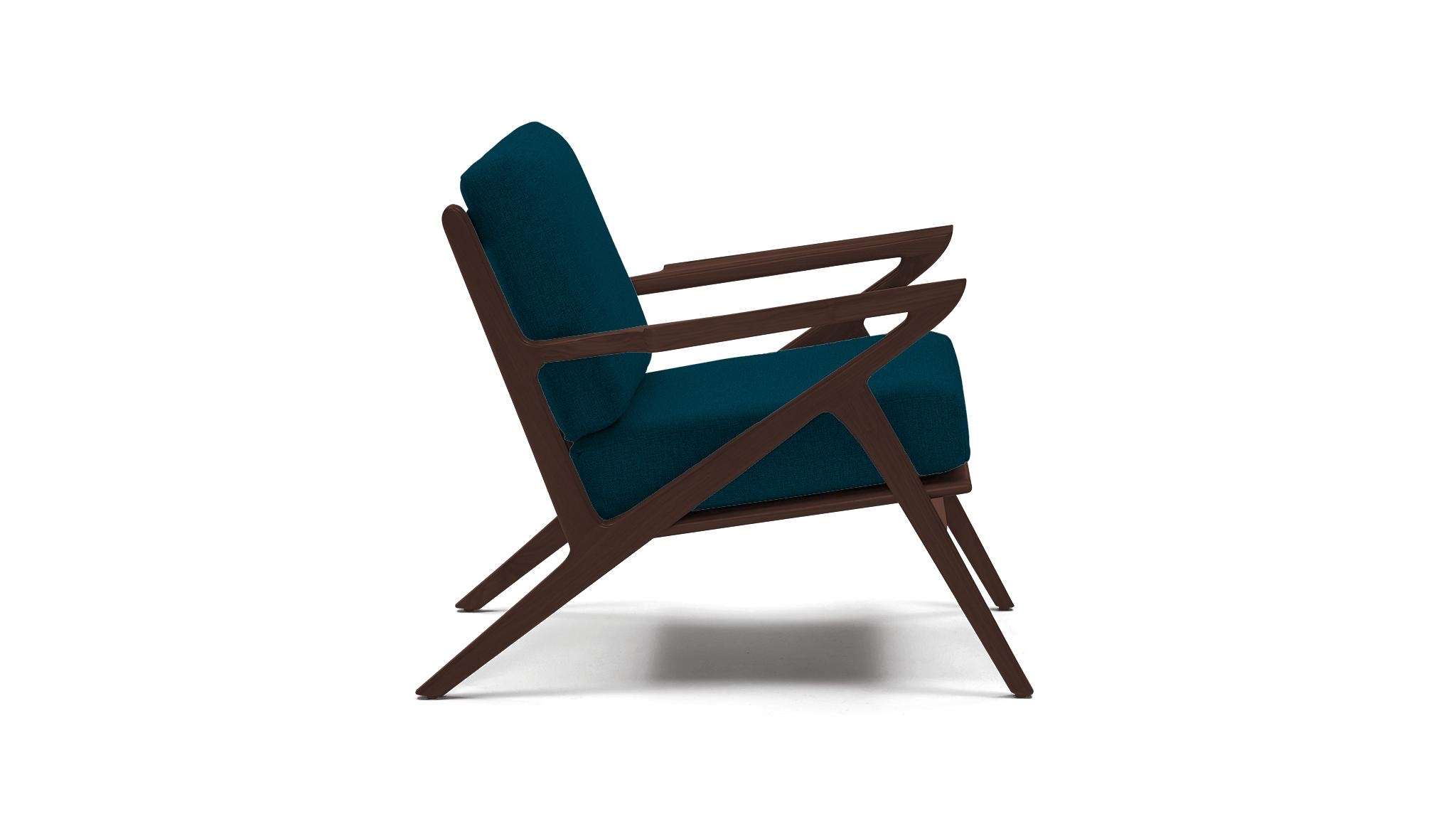 Blue Soto Mid Century Modern Concave Arm Chair - Key Largo Zenith Teal - Walnut - Image 2