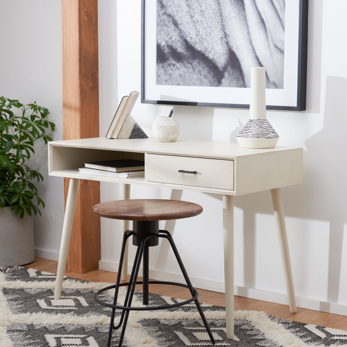 Remy 1 Drawer Writing  Desk - Distressed White - Safavieh - Image 1