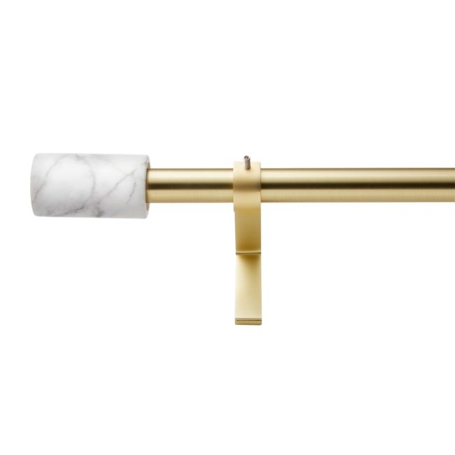 Brushed Brass with White Marble Finial Curtain Rod Set 88"-120"x.75"Dia. - Image 0